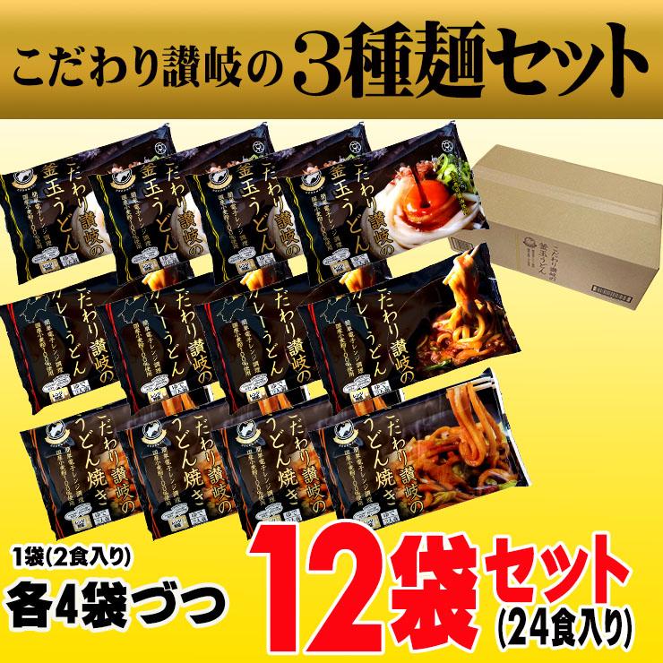 約2分30秒で出来上がり 讃岐 釜玉 カレー 焼きうどん 3種麺セット 24人前 こしのある！ ゆで ソフト麺 うどん 讃岐うどん さぬきうどん