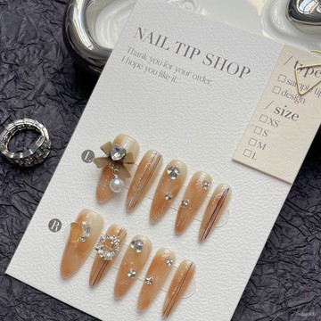 💟加一手工甲💅🏻冰咖烏龍冰透棕顯白美甲手工穿戴甲氣質高級感穿戴甲長尖圓甲型純手工穿戴甲 6P69