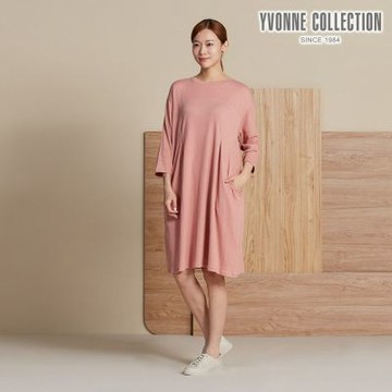 YVONNE 以旺傢飾 皺皺提花七分袖洋裝-薔薇粉
