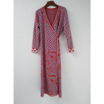 DF 針織提花 裹身連衣裙