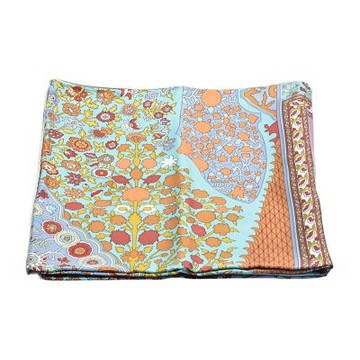 HERMES Tapis Persans藍底波斯地毯印花絲綢方巾/大披巾(140CM-藍綠色)