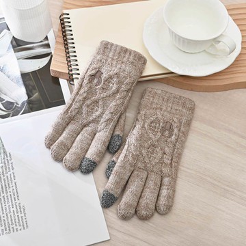 CB莫蘭迪麻花觸控雙層手套-海褐