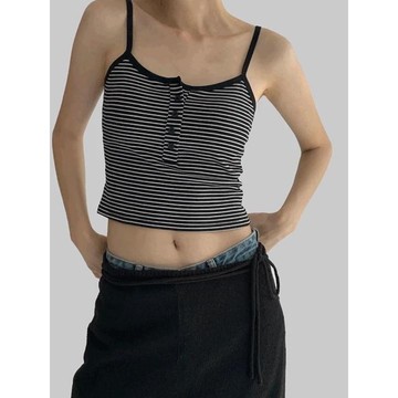 Codibook｜韓國 MAENIQUE 細肩帶緊身U領直條紋短版背心上衣［預購］無袖 罩杯式上衣 女裝