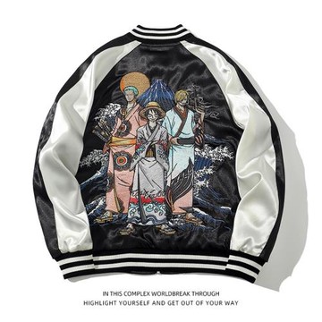 秋冬新款海賊王路飛動漫卡通重工繡花男女夾克外套上衣休閑棒球服