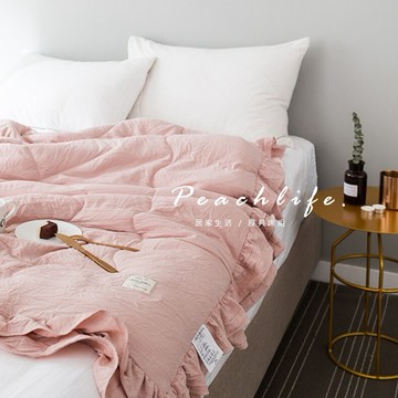 ♡Peachlife.♡「台灣現貨」公主風荷葉邊涼被 女孩春夏季薄被子 超柔軟木耳邊被子 質感涼被 柔軟涼被 荷葉邊