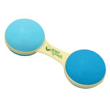 美國 green sprouts 小綠芽 天然植物樹脂製成啞鈴波浪鼓 水藍色 寶寶玩具 訓練手眼協調  1個