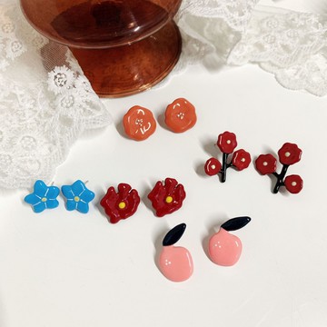 韓國東大門滴油水果耳環女可愛手作花朵銀針耳釘簡約耳夾