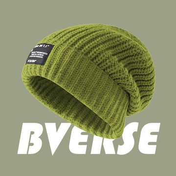 BVERSE 保暖護耳毛帽 純色貼布標堆堆帽 冬天韓國帽子男女可戴 遮耳毛線防寒冷帽