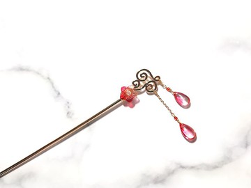 映日花菫 相思紅 髮簪 髮飾  (有流蘇/無流蘇,兩款可選)