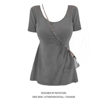 大碼胖mm漫畫身材掐腰短袖上衣女夏季設計感純欲辣妹風中長款T恤