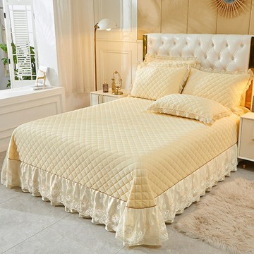 冬季保暖純色水晶絨床蓋毯單件夾棉花邊床單法蘭絨加絨三件套加厚