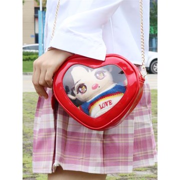 新款愛心鏈條包創意單肩斜挎包jk果凍包可愛透明娃包10cm痛包女包