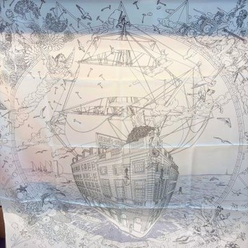 HERMES 愛馬仕最新爆款大方絲巾-福寶郵輪(90*90)限量白色
