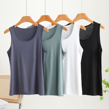胖胖美依 上衣 T恤 打底衫 M-2XL莫代爾圓領背心夏季寬鬆加大碼加肥上衣純色內搭無袖打底衫薄-6642.