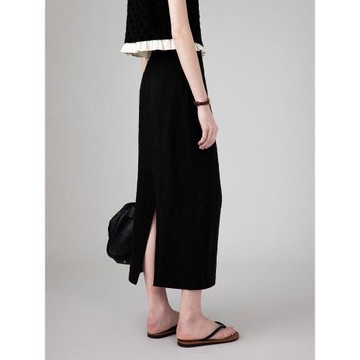 (免運)夏季黑色簡約西裝半身裙女大碼長款裙子胖mm顯瘦高級感直筒包臀裙