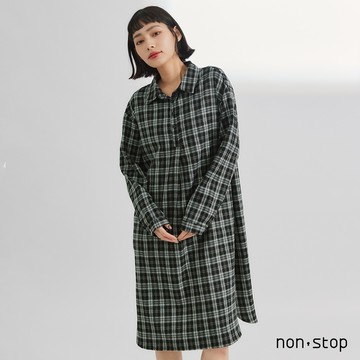 non-stop 質樸格紋磨毛襯衫式洋裝-1色