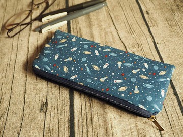 手工製作 深藍太空火箭圖案 筆袋 眼鏡袋 餐具袋