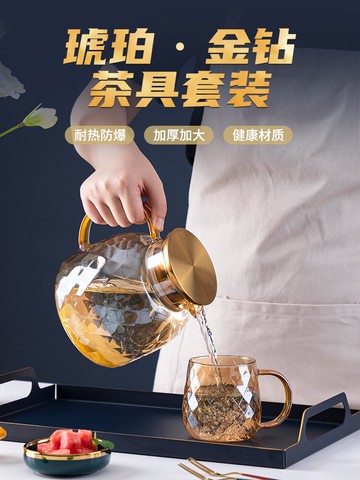 輕奢涼水壺大容量耐高溫玻璃水壺夏家用耐熱冷水壺涼茶壺水杯套裝