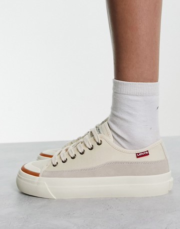 Levi's Square low trainer in cream with red tab logo-White