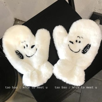 韓國ins史努比查理小狗毛絨手套冬季可愛少女心保暖加厚手套