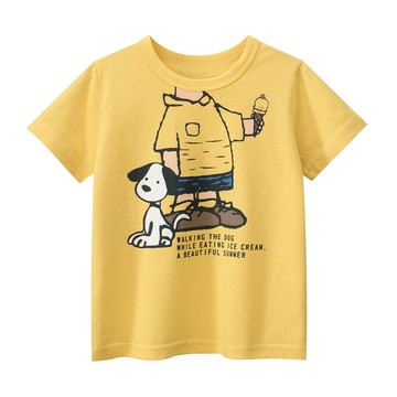 27KIDS - 純棉短袖上衣-夏日遛狗-黃色