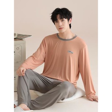 睡衣男士春秋款莫代爾長袖男款秋季薄款休閑加大碼冰絲秋冬家居服