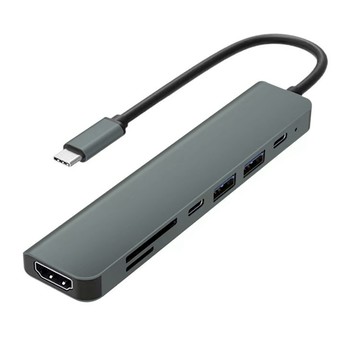 HUB－TypeC 4K高畫質 7合1多功能轉接器 USB-C to HDTV+Type-C+USB+SD+TF 支援PD87W快充 擴充集線讀卡機
