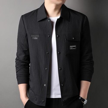 彩文羊外套男春秋季新款時尚休閑薄款夾克男士長袖翻領高端上衣男