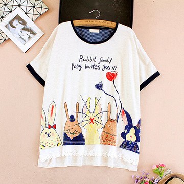 日系森女卡通印花寬鬆T恤(2色F碼)【OREAD】【限定加碼✿全館滿額再折】