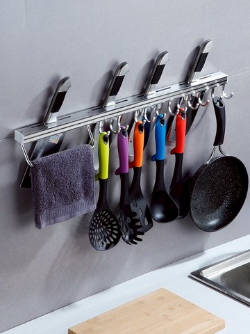 太空鋁廚房掛鉤架刀架免打孔黑色置物架收納鍋鏟勺刀具壁掛式廚具