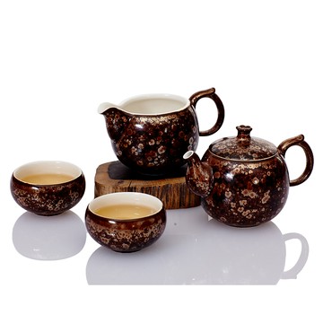 乾唐軒活瓷 | 多福圓滿茶具組 / 一壺+六杯+茶海 / 曜變鐵花金
