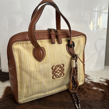 LOEWE 羅意威 條紋 Anagram 切割設計 黃色×棕色 手提包