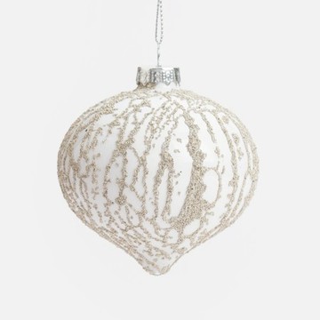 查莉玻璃造型吊飾8cm 白底銀珠