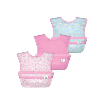 美國 green sprouts 小綠芽 - 魔鬼氈雙面防水/防食物掉落圍兜/【吃飯圍兜】三入組-彩虹花園