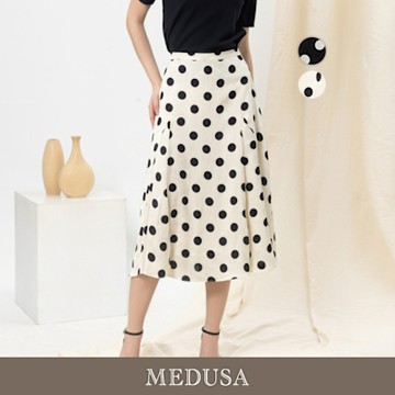 現貨【MEDUSA 曼度莎】復古波點剪裁壓紋長裙 - 2色（M-XL）｜休閒長裙 波點裙 優雅穿搭