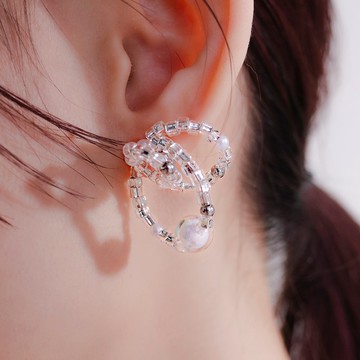 FLOAT - 銀色蘇打 * 珍珠 琉璃珠 日系 正白K色 透明系 耳環