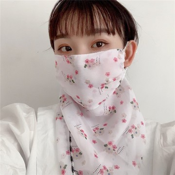 防曬面紗冰絲護臉遮臉面部罩小絲巾女百搭掛耳圍脖套護頸圍巾薄款