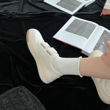 高端厚底增高魔術貼笑臉小白鞋女2025年運動休閑厚底百搭真皮板鞋