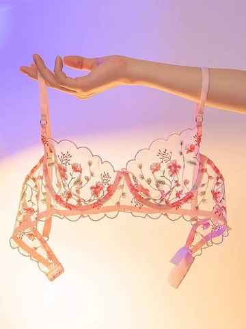 【聚攏顯小】性感內衣套裝 文胸 蕾絲內衣 薄款內衣 刺繡內衣 聚攏無鋼圈 法式純欲風 薄杯大胸顯小 舒適無痕