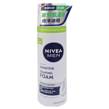 NIVEA 妮維雅 MEN 男士極淨刮鬍泡  專為男士設計 減少刺激不適  豐富柔細泡沫 刮鬍更舒適  無酒精溫和配方  200ml  1瓶
