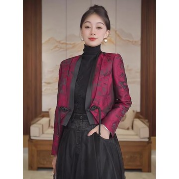 新中式復古短外套女秋冬季短款外搭開衫女氣質名媛高級感盤扣上衣