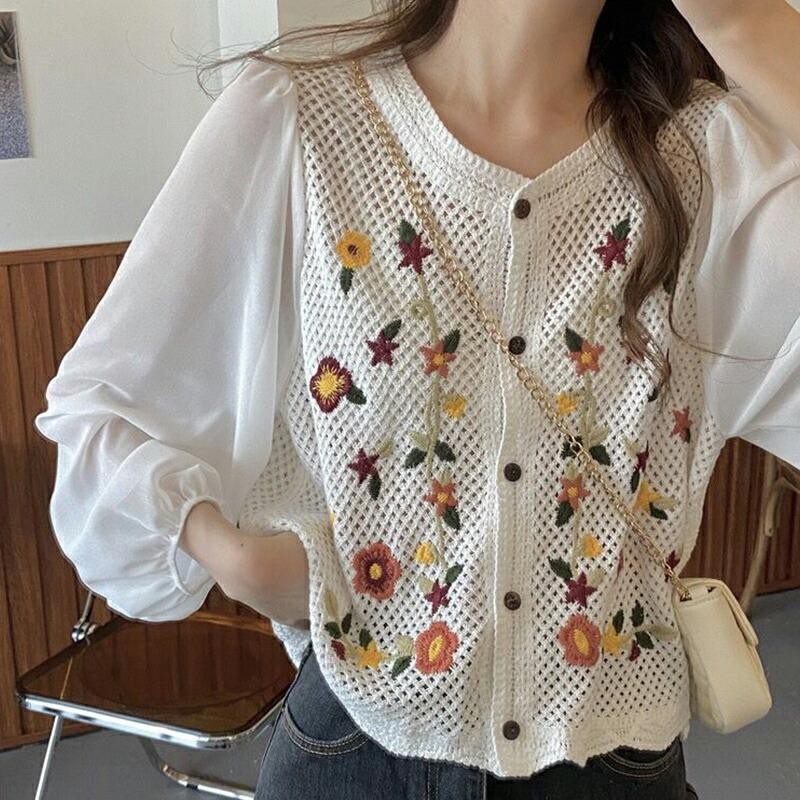 刺繍シースルーシアーカーディガン