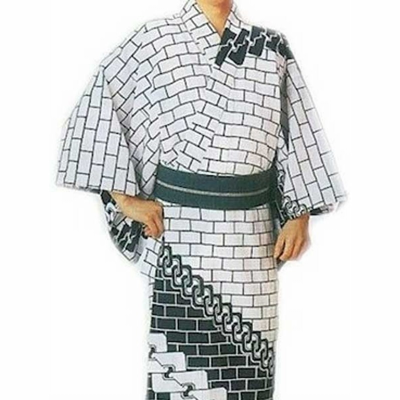 浴衣 白 レンガ 吉原つなぎ メンズ 絵羽 仕立上り ゆかた 祭 S青18 仕立上がり 盆踊り 祭り 揃い 踊り まつり お取り寄せ商品 通販 Lineポイント最大get Lineショッピング