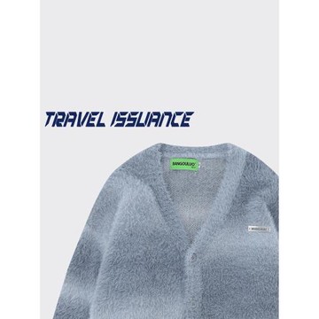 TRAVEL ISSUANCE 淺談際遇 秋季慵懶撞色條紋V領開衫海毛毛衣外套