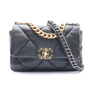CHANEL 香奈兒 黑色 菱格紋 羊皮 19 口蓋 肩背包 【二手名牌BRAND OFF】