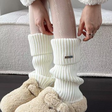 胖胖美依 2雙裝 學生襪套 襪套 長筒襪套 保暖 新款寬鬆腿套少女百搭堆堆襪金屬標襪套保暖針織鞋套-13518.