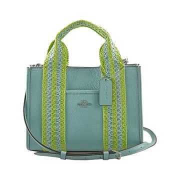 [平輸版] 【COACH】草編風織帶綠松石色荔枝紋手提/斜背小款立體方包  真品平輸