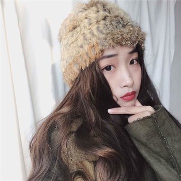 真兔毛帽子！日系琥珀色毛絨帽女冬時尚百搭保暖毛線護耳皮草帽潮