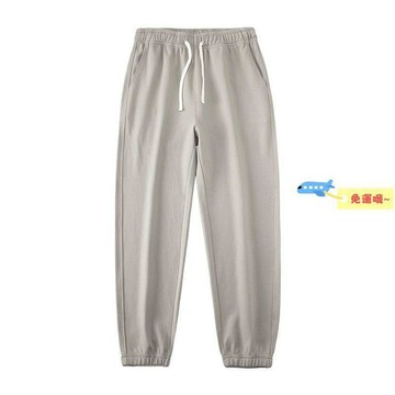 回頭率滿滿~大氣灰斜紋束腳休閒衛褲男 秋季復古百搭抽繩運動褲