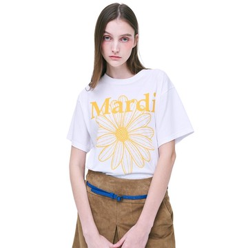 韓國 Mardi Mercredi TSHIRT FLOWERMARDI 經典印花 寬鬆短袖T恤 白色蜂蜜黃WHITE TANGERINE